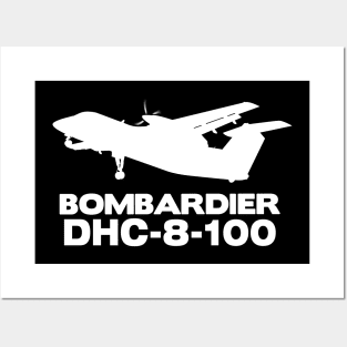 Bombardier Dash 8-100 Silhouette Print (White) Posters and Art